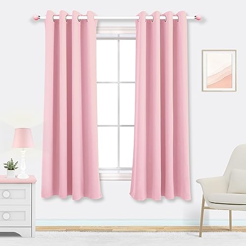 Image of Mrs.Naturall Baby Pink Blackout Curtains for Nursery Bedroom,Thermal Insulated Block Heat Light Blocking Room Darkening Window Curtain for Girls Bedroom Kids,63 Inch Length 2 Panels