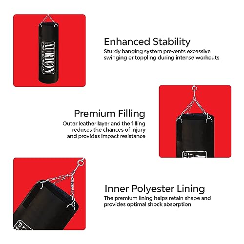 Image of Aurion 2 Feet Synthetic Leather Filled Punching Bag | Boxing Bag with Hanging Chain | Boxing - Black 2 Feet / 24 Inches