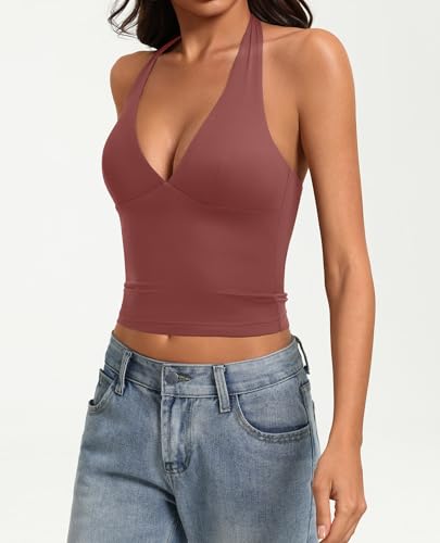 Image of Avidlove Women's Halter Top Deep V Going Out Tops Double Lined Sexy Backless Summer Crop Tank Top