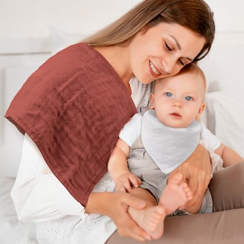 Maliton Muslin Burp Cloths 100% Cotton 20" x 10", 6 Layer Absorbent for Baby Drool and Mess - Non-Irritating & Breathable Baby Burp Cloths for Boys & Girls (Brown and White)2