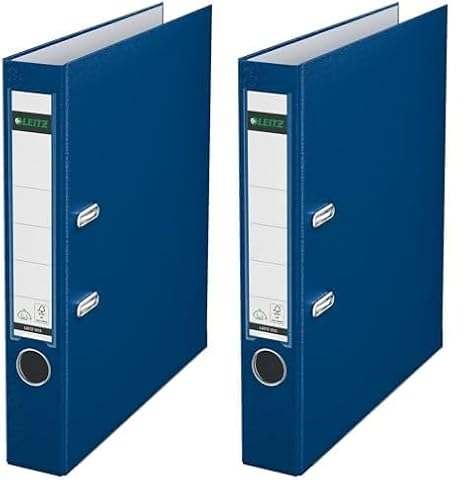 Leitz Qualitäts-Ordner 180° Plastik, das Original, DIN A4 Aktenordner 5 cm schmal, 90% Recycling-Karton, 30% Pre-Consumer Recycling-Kunststoff, Mit 180° Mechanik, 350 Blatt Kapazität, Blau, 10155035