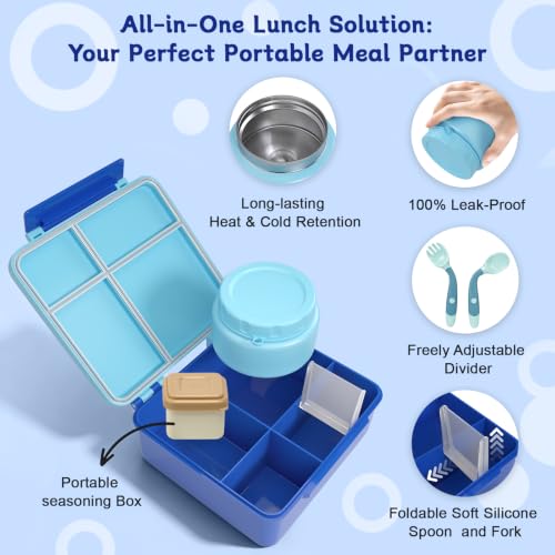 Image of Kids Lunch Box 4 Compartment Bento with 8oz Food Jar,Blue