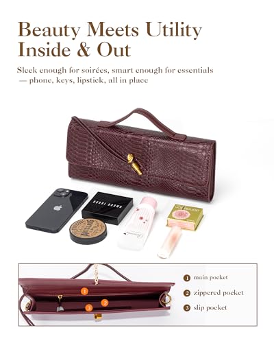Image of Elegant Evening Clutch Purse for Women - Structured Crocodile PU Leather Handbag for Wedding & Formal Party