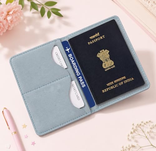 Image of Eco Leather Unisex Passport Cover and Luggage Tags (Sky Blue)