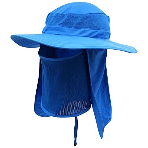 Home Prefer UPF50+ Men's Sun Hat Mesh Bucket Hat with Neck Face Flap Fishing Hat, Bright Blue, One Size Cover