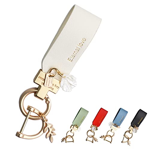 Fio Leather Car Keychain For Women,Key Ring Detachable Anti-Lost Accessories，As A Gift (White) #TOP4