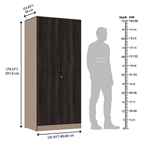 Image of Wakefit Wardrobe | 1 Year Warranty | Engineered Wood Almirah, Cupboard for Clothes Storage | 2 Door, 2 Shelves, Drawer, 1 Hanging Space | Cashmere Plus - Frappe-Wyoming Maple