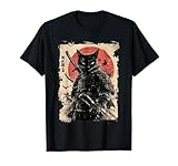 Vintage Japanese Art Anime Graphic Samurai cat Warrior T-Shirt
