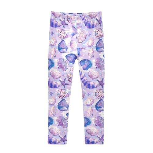 KLL Seashells Different Shapes and Starfish Lilac Little Girls Active Leggings Stretch Full Length Yoga Pants Sports