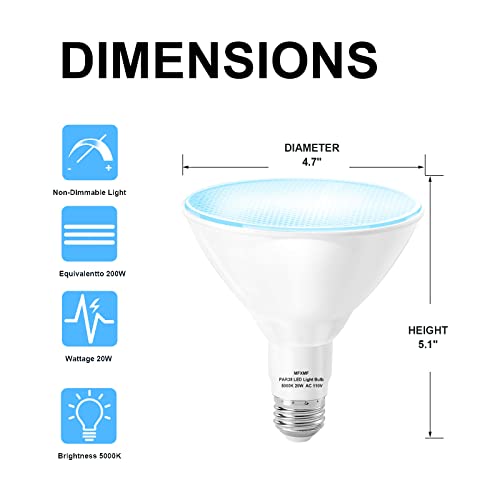 Mfxmf Led Flood Outdoor Light Bulb 5000K Daylight，110V E26 Base 20W Par38 Flood Light Bulbs Replace Up To 200W, Non-Dimmable,1800 Lumens Led Flood Light For Outdoor Hallway Garden（2 Pack） #TOP1