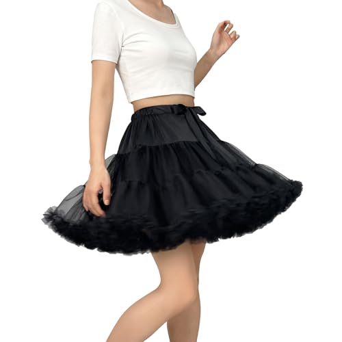 LJXploreMax Womens Petticoat Skirt Tulle Adult Black Tutu Puffy Skirt Elastic Waist Short Petticoats Ballet Dance Dress Party Costume Multi-Layer Underskirt