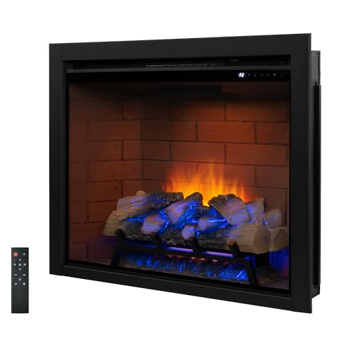 Image of Electric Fireplace Insert w /Top Light, 12x12x12 Flame Color Option with Fire Crackling Sound, 30 5 /8″Wx24 5 /16″H, 750W /1500W Eco Heater, Remote & Button Control, Black
