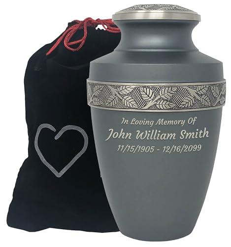 Custom Engraved Revere Rustic Pewter Adult Urn - Momentful Life Metal Adult Cremation Urn - Hand Engraved Accents