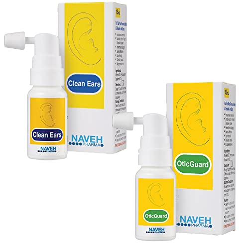 1 Unit Naveh Pharma CleanEars Earwax Removal Spray 0.5 Fl Oz + 1 Unit of NAVEH PHARMA Otic Guard Ear Infection Spray 0.5 Fl Oz