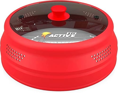Image of Ezy Active Collapsible Microwave Cover for Food - Silicone and Glass Splatter Guard Lid for 6-12 inch Plates & Bowls, Dishwasher Safe, Heat Resistant, BPA-Free, (Red).