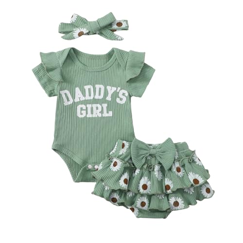 Image of Tsnbre Newborn Baby Girl Clothes Daddys Girl Short Sleeve Romper Floral Shorts Headband Infant Summer Outfits