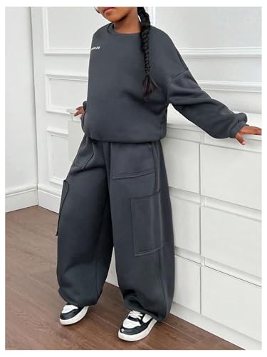 Girl's 2 Piece Outfits Crewneck Long Sleeve Sweatshirt and Baggy Sweatpants Set Sweatsuits3