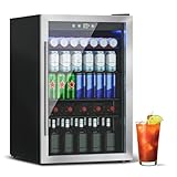 DOGHLY 4.5 Cu.ft Beverage Refrigerator Cooler, 145 Can Mini Fridge with Glass Reversible Door, Digital Temperature Display for Soda, Beer or Wine For Office or Bar with Adjustable Removable Shelves