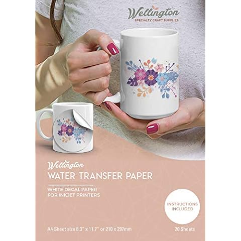 Wellington Specialty Craft Supplies Waterslide Aufkleberpapier für Tintenstrahldrucker, A4 Größe, 20 Blatt Wasserschieber, weiß Cover