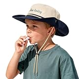 Century Star Outdoor Kids Sun Hat with Whistle,UPF 50+ Adjustable Wide Brim Bucket Hat for Boys Girls Beach UV Block Cap B Navy One Size