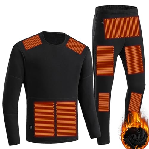 USB Heated Underwear for Men, Womens Thermal Underwear Set, Electric Long Johns Set with Fleece Lined Leggings Pajama (Men Black, M)