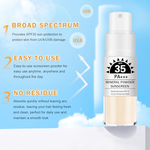 IONSGAKO Mineral Sunscreen Powder for Scalp and Hair SPF 35 PA+++ Scalp Sunscreen Powder with Broad Spectrum UV Protection, Lightweight, No-Greasy, Easy to Apply, 1PC
