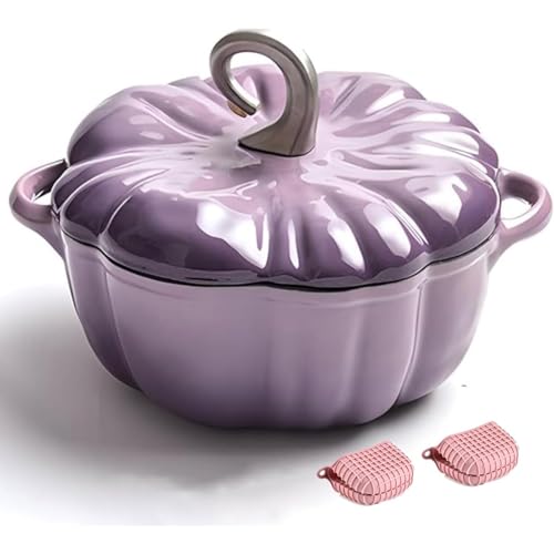 Olla para tagine con Forma de Calabaza, de Hierro Fundido esmaltado, Antiadherente, para guisar o Sopa, para 3 a 5 Personas, para Halloween, Acción de Gracias, decoración, Regalo Morado