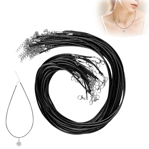 20 Piezas Cordón de Collar Encerado con Cierre, Cadena de Cordón de Cuero, Cordon Cuero para Colgante, 2mm Cuerda Trenzada para Manualidades, para Pulsera de Bricolaje Collar Fabricación de Joyas