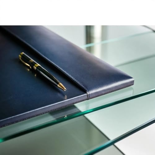 Image of Dacasso Bonded Pad with Side Rails Luxury Leather Desk Blotter for Writing, 30 x 18 (Navy Blue)
