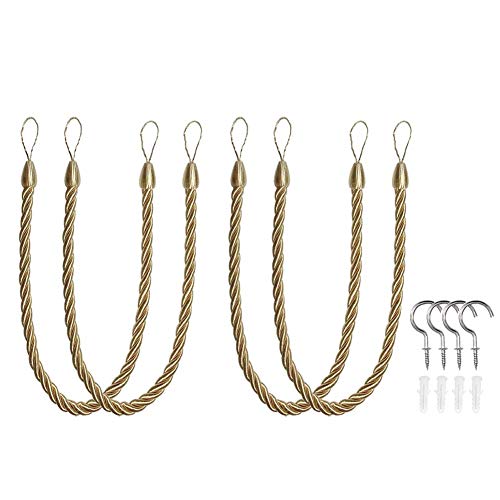 EleCharm 4-Pack Simple Thick Large Curtain Rope Tie Back Curtain Drape Indoor Outdoor Use (Gold)