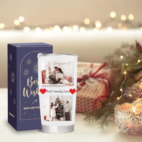 Image of Personalized Tumbler with Photo - Custom 20oz Stainless Steel Travel Coffee Mug with Lid, Customized Gifts for Birthday Anniversary for Boyfriend Mom Dad Friends