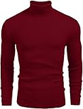 FULIER Mens Casual Turtleneck Pullover Sweater Slim Fit Basic Long Sleeve Knitted Jumper (XL, Red)