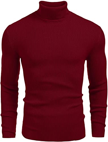 Fulier Mens Casual Turtleneck Pullover Sweater Slim Fit Basic Long Sleeve Knitted Jumper (Xl, Red) #TOP14