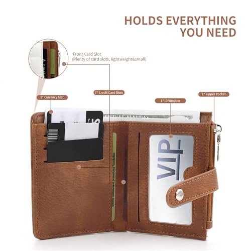 women's Small Wallets Leather RFID Blocking Card Holder Bifold Compact Wallets With Zipper Portable Coin Pocket2