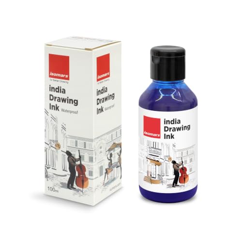 Image of Isomars India Waterproof Drawing Ink Blue 100ml | Professional Artist Ink for Illustration, Calligraphy, Airbrush, Canvas, Fabric, Wood, Paper & Technical Drawing