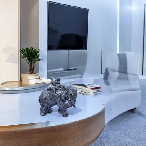 Polyresin 6" Elephant with Baby Statue for Home Decor – Vastu & Feng Shui Good Luck Symbol – Decorative Showpiece for Entryway, Living Room, Office, Gift (Silver) — photo — 7 of 9