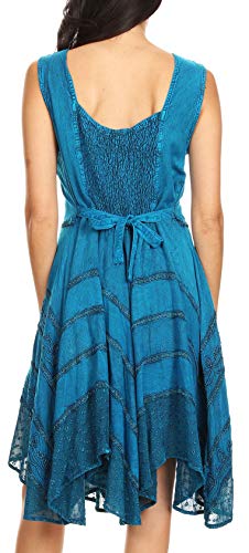 Image of Sakkas Sundara Stonewashed Rayon Embroidered Mid Length Dress