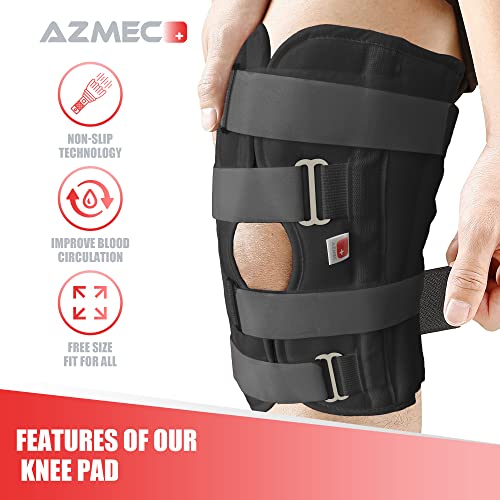 Azmec Leg Brace Tri-Panel Orthopedic Knee Immobilizer 12" Long Adjustable Knee Splint – Lightweight Universal Leg Brace For Kids, Women And Men - Black #TOP3