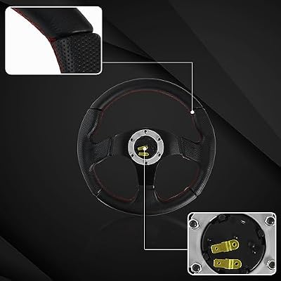 AUTOZENSATION JDM Black Leather, Universal 320Mm Racing Steering Wheel