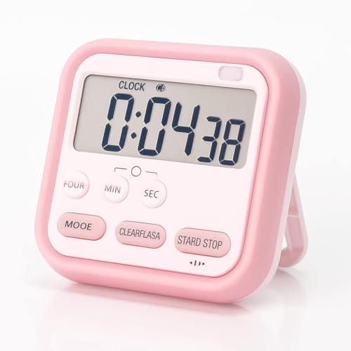 Image of Digital Kitchen Timer and Stopwatch with Large LCD Display, Loud Alarm, Retractable Stand, Green, 1 Piece (Pink)