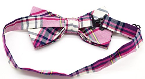 Carahere Mens 100% Cotton Color Plaid Adjustable Pre-Tied Bow Ties M134-2 - Thumbnail 4