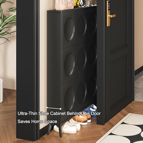 Meuble à chaussures 3 tiroirs rabattables noir pour entrée compacte