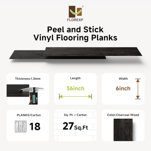 FLOREXP Peel and Stick Flooring,Vinyl Plank Flooring Wood Look,Waterproof Flooring Planks for Bedroom,Kitchen,Bathroom,Living Room,18 Planks 27 Sq.Ft.,Charcoal Wood by FLOREXP - Used condition - Image 7