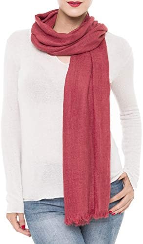 Scarfs for Women Fashion Lightweight Spring Fall Winter Colors Wrap Shawl (2 Fringed Edges, Red)