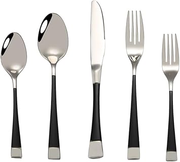 20 Pieces Silverware Set for 4, 18/10 Stainless Steel Flatware Set Includes Spoons Forks Knives, Cutlery Utensils Set, Heavy Duty Gift, Dishwasher SafeBlack Silver 20-Piece for 4