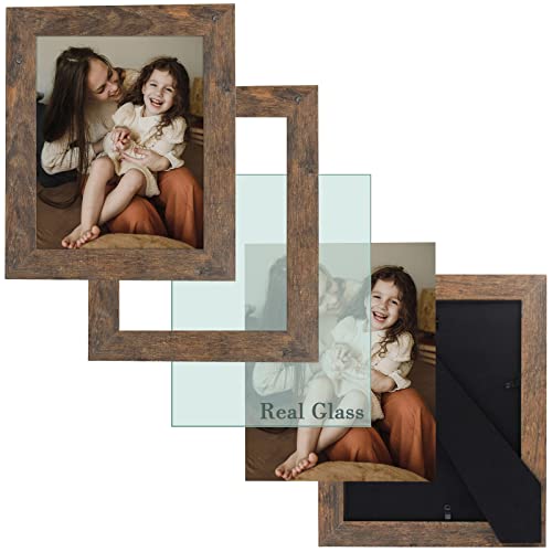 Frametory, 8X10 Photo Frame Brown Distressed Grain Style - Frames For 8 By 10 Picture Or Photo - Wide Moulding Design With Real Glass - Wall Display Or Tabletop Display (2 Pack) #TOP6