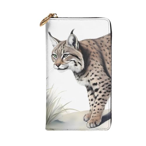 Leather Wallet 7.48 x 4.13 in - Stylish and Durable Wallet for Women with Multiple Compartments and Zipper Design Wild bobcat Prints2