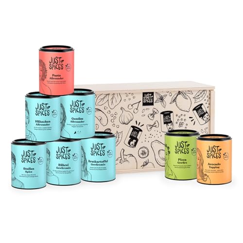 Just Spices Top 8 Gewürz-Set I Geschenkset in schöner Holzbox I 8 unserer beliebtesten Gewürze in einer Box I Geschenk für Männer und Frauen