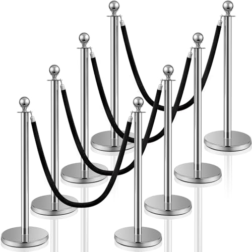 8-Pc Stainless Steel Stanchion Set with Black Velvet Ropes