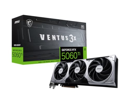 MSI GeForce RTX 5060 Ti 8G Ventus 3X OC Graphics Card – NVIDIA, GDDR7 128-bit Memory, 28Gbps, PCI Express Gen 5 x16 (uses x8), Up to 2617 MHz, Triple 